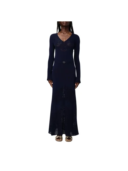 Lniana sukienka maxi Twinset niebieska