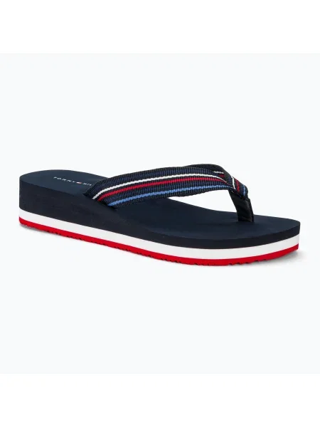 Tommy Hilfiger дамски джапанки Wedge Stripes Beach Sandal space blue синьо