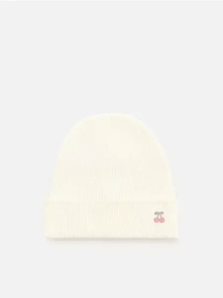 Reserved Čiapka beanie z prúžkovaného úpletu s prímesou viskózy krémová