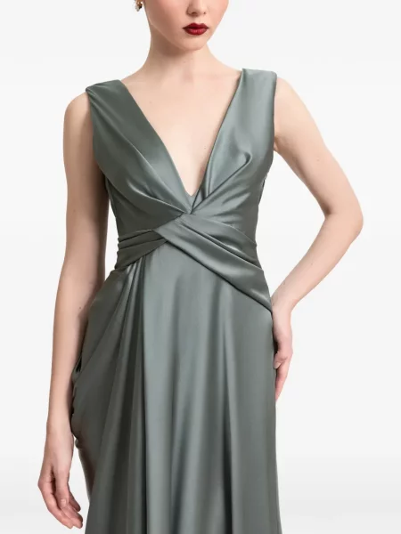 Rochie maxi Gemy Maalouf cu decolteu în V de costum verde