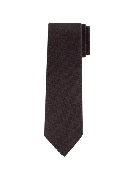 Cravată Brioni cu model herringbone maro