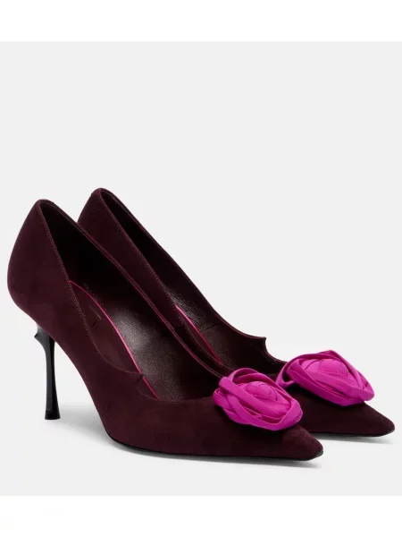 Pantofi cu toc Roger Vivier din piele de căprioară cu model floral roz