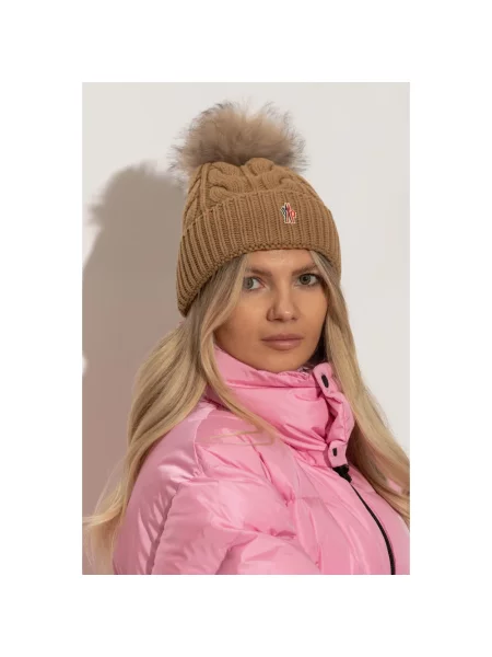 Czapka Moncler wełniana brązowa