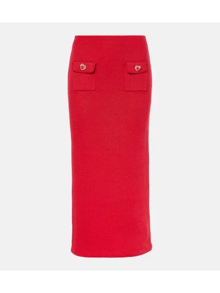 Dzianinowa spódnica midi Self-portrait do kolan czerwona