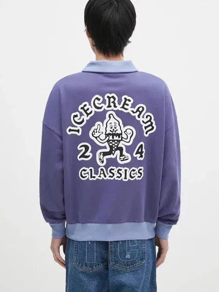 ICECREAM bluza Cone Man Quarter Zip z nadrukiem fioletowy