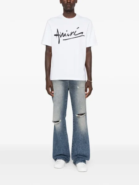 Tricou Amiri cu decolteu rotund scurt alb