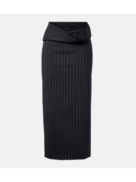 Osłona prążkowany spódnica ołówkowa Mugler wełniana niebieska