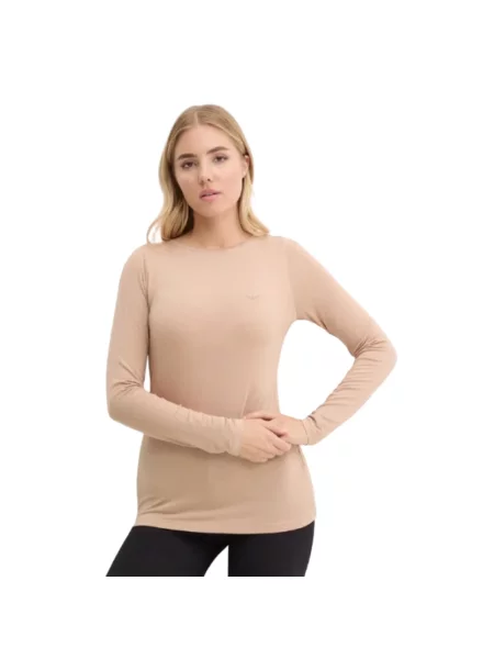 Długi top Emporio Armani z długim rękawem beżowy