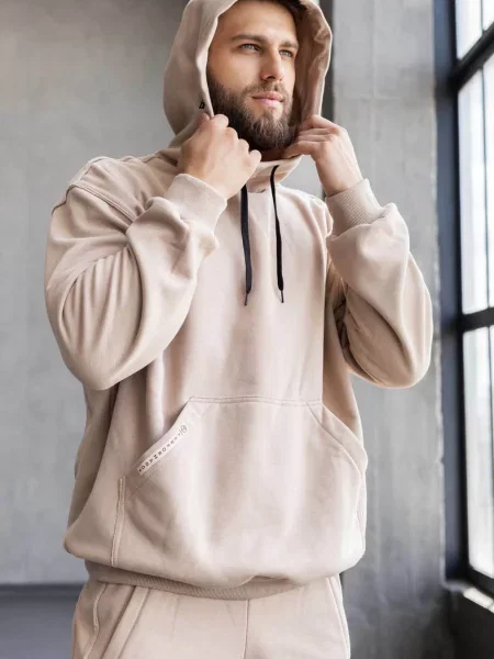 Мужское однотонное худи бежева