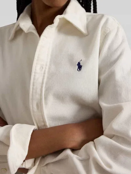 Bluzka koszulowa z wyhaftowanym logo Polo Ralph Lauren biała