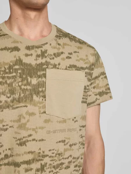 T-shirt z okrągłym dekoltem i kieszenią na piersi G-star Raw beżowa