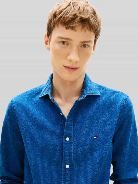 Koszula casualowa z czystej bawełny Tommy Hilfiger niebieska