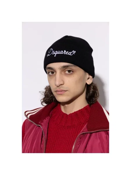 Czapka Dsquared2 wełniana z logo czarna