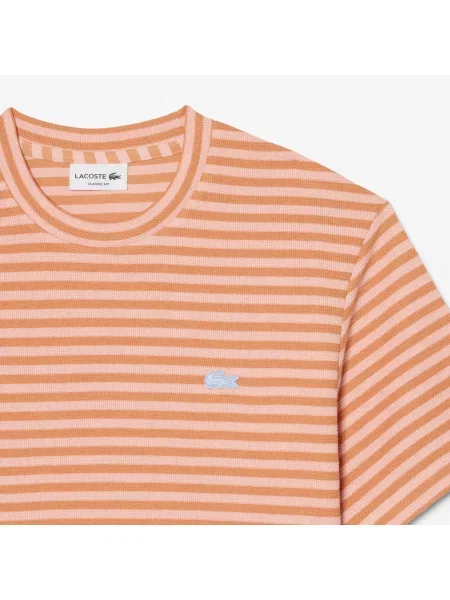 Lacoste T-Shirt Z Okrągłym Dekoltem W Paski Classic Fit pomarańczowy