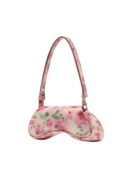 Torebka crossbody Diesel z logo skórzana beżowa