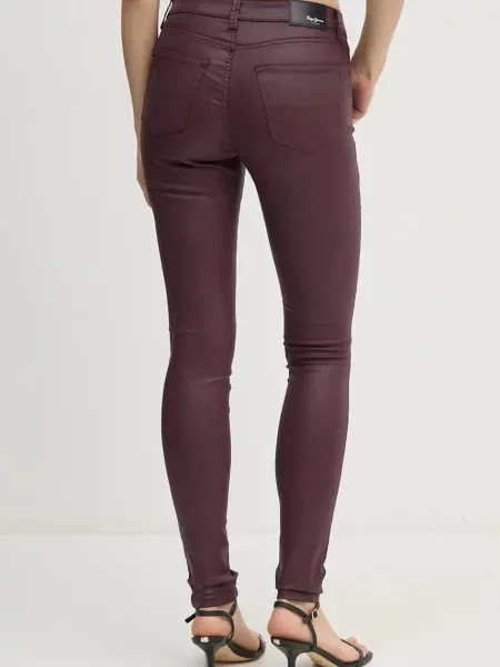 Kalhoty Pepe Jeans SKINNY JEANS MW vínová přiléhavé high waist