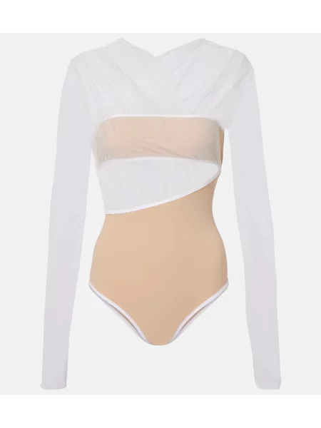 Body Nensi Dojaka transparente cu volane alb