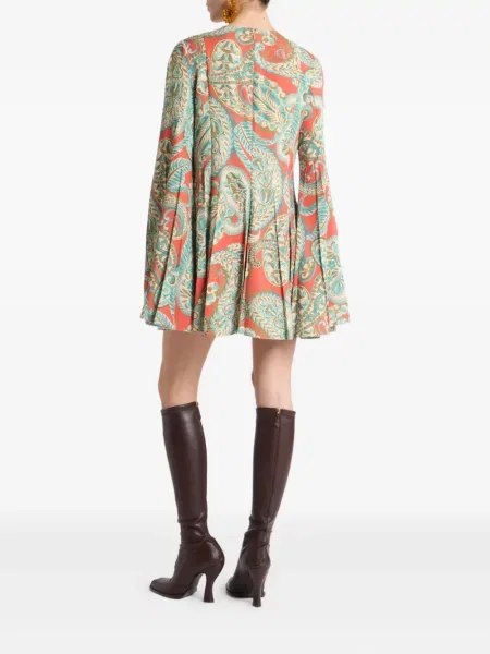 Sukienka mini Etro z wzorem paisley plisowana garniturowa pomarańczowa
