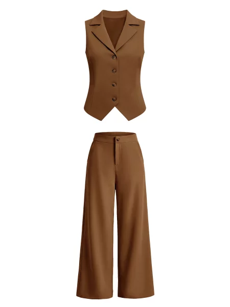 Imily Bela Costum cu pantaloni caramel maro