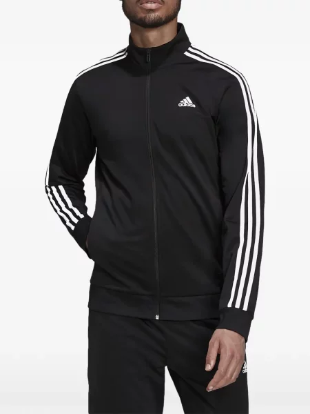 Tricou polo Adidas cu dungi alergare cu autograf negru