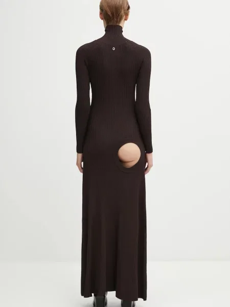 Coperni sukienka Leg Cut-Out Rib Gown maxi rozkloszowana brązowy