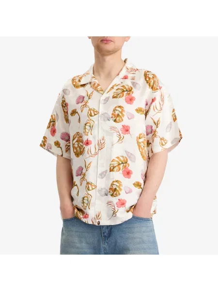 A Bathing Ape koszula z dodatkiem jedwabiu Vacation Pattern Open Collar relaxed biały