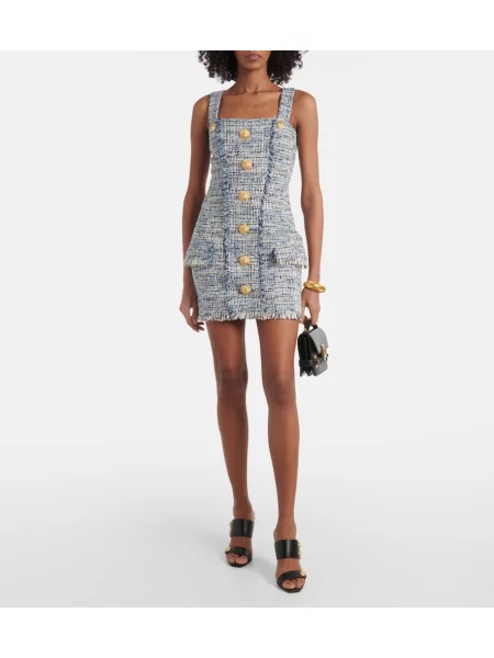 Sukienka jeansowa Balmain tweedowa niebieska