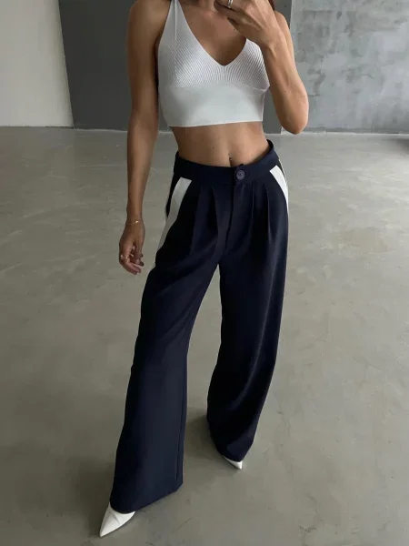 Pantaloni palazzo Laluvia cu dungi negru