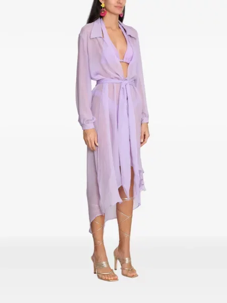 Cu centură rochie midi Amir Slama de mătase violet