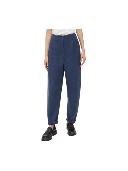 Emporio Armani spodnie z domieszką wełny granatowy high waist niebieskie
