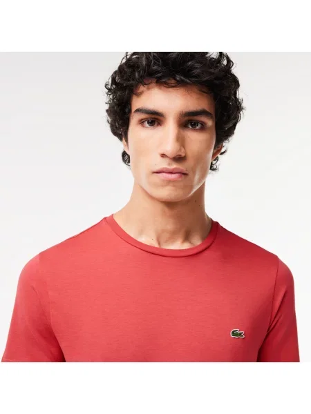 Lacoste T-Shirt Z Dekoltem Typu Crew Neck Z Bawełny Pima różowy