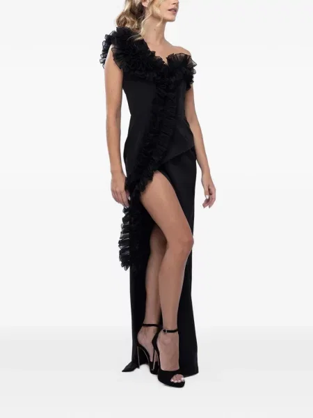 Rochie Monarh cu volane asimetrică negru