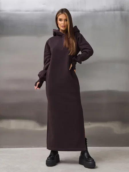 Сукня максі ISSA Plus темно-коричневий комбінований верх коричнева