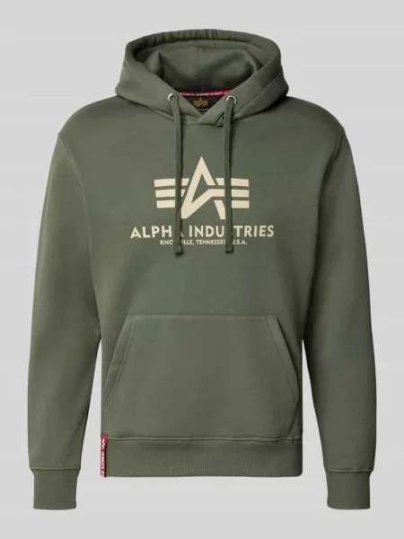 Bluza z kapturem o kroju regular fit z mieszanki bawełny z nadrukiem z logo Alpha Industries oliwkowa