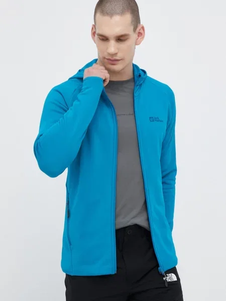 Суичър с качулка Jack Wolfskin с качулка синьо