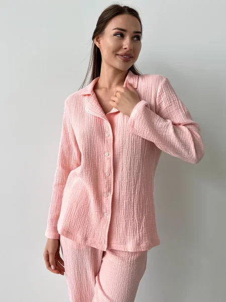 Пижама с длинным рукавом рожева
