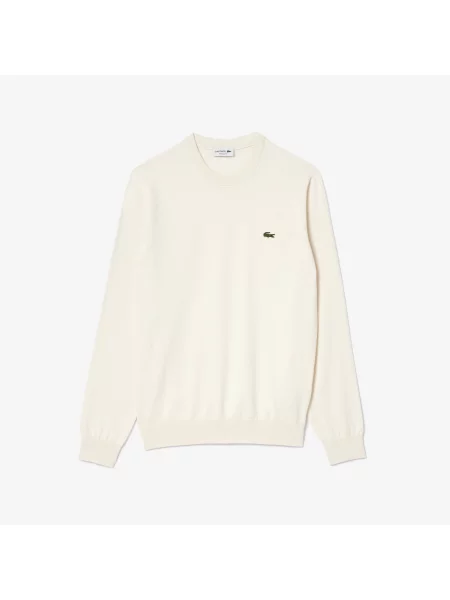 Lacoste Monochromatyczny Sweter Z Okrągłym Dekoltem biały