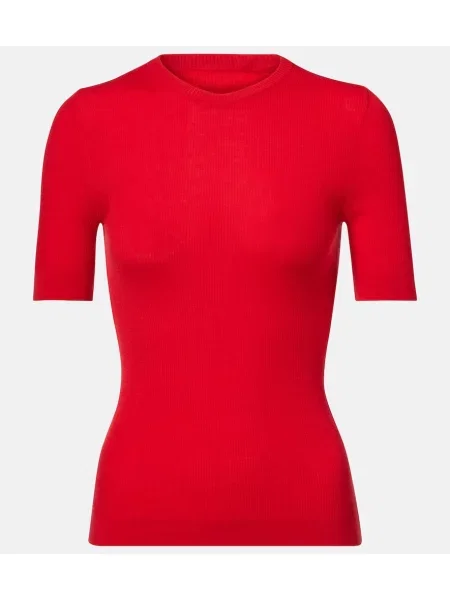 Top Khaite de lână cu nervuri roșu