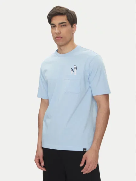 Adidas T-Shirt Lounge Slides Graphic Pocket Μπλε Regular Fit λευκό
