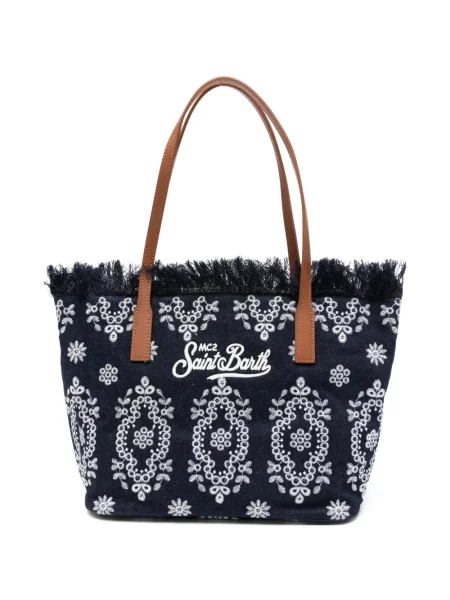 Geantă de mână Mc2 Saint Barth cu franjuri cu model floral albastru
