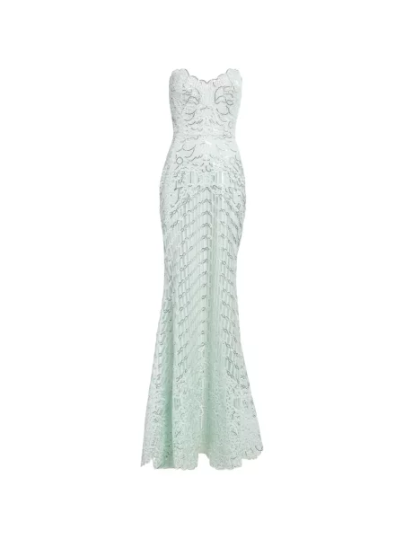 Rochie maxi Elie Saab cu paiete fără bretele verde