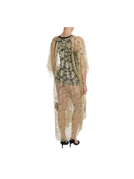 Sukienka maxi Dolce And Gabbana koronkowa żółta