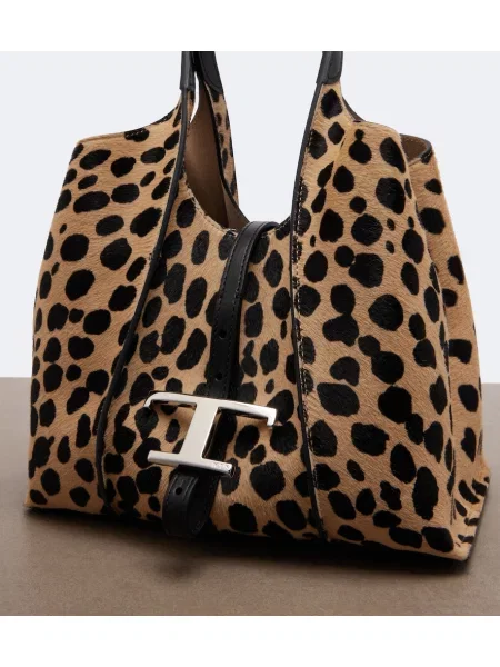 Geantă shopper Tod's cu imagine cu model leopard bej