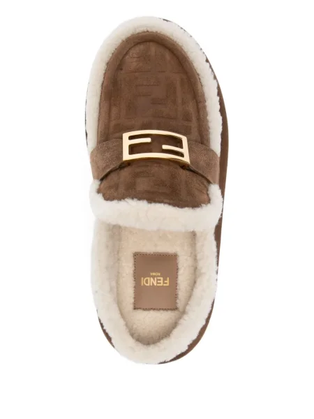 Papuci tip mules Fendi cu cataramă maro