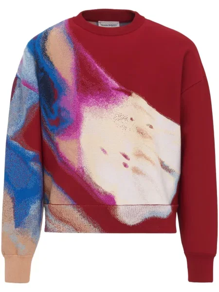Pulover Alexander Mcqueen cu model floral din jacard roșu