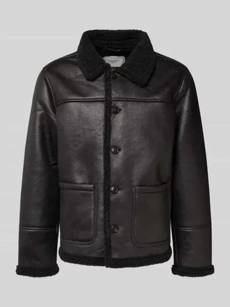 Kurtka ze skóry ekologicznej z listwą guzikową model CAMBRIDGE' Jack & Jones czarna