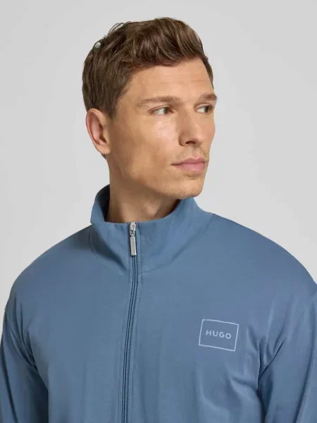 Bluza rozpinana o kroju regular fit z mieszanki bawełny model ‘LAZE ZIP’ Hugo niebieska