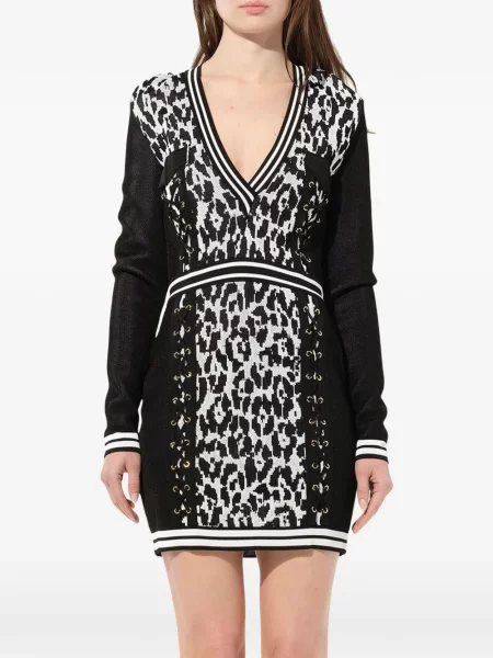 Rochie Balmain cu șireturi cu imagine cu model leopard negru