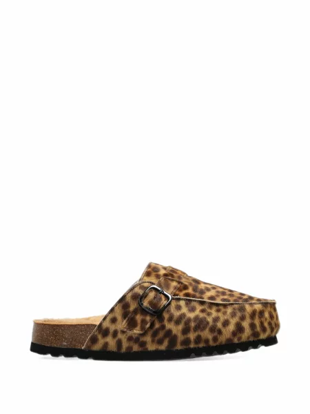 Saboți Scholl cu imagine cu model leopard cu blană maro
