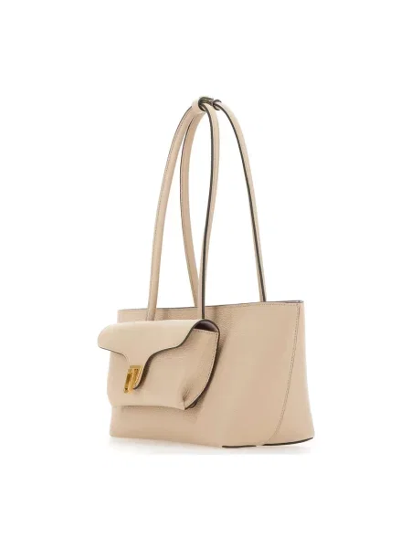 Coccinelle torebka shopper skórzana DOUBLE BEAT beżowa